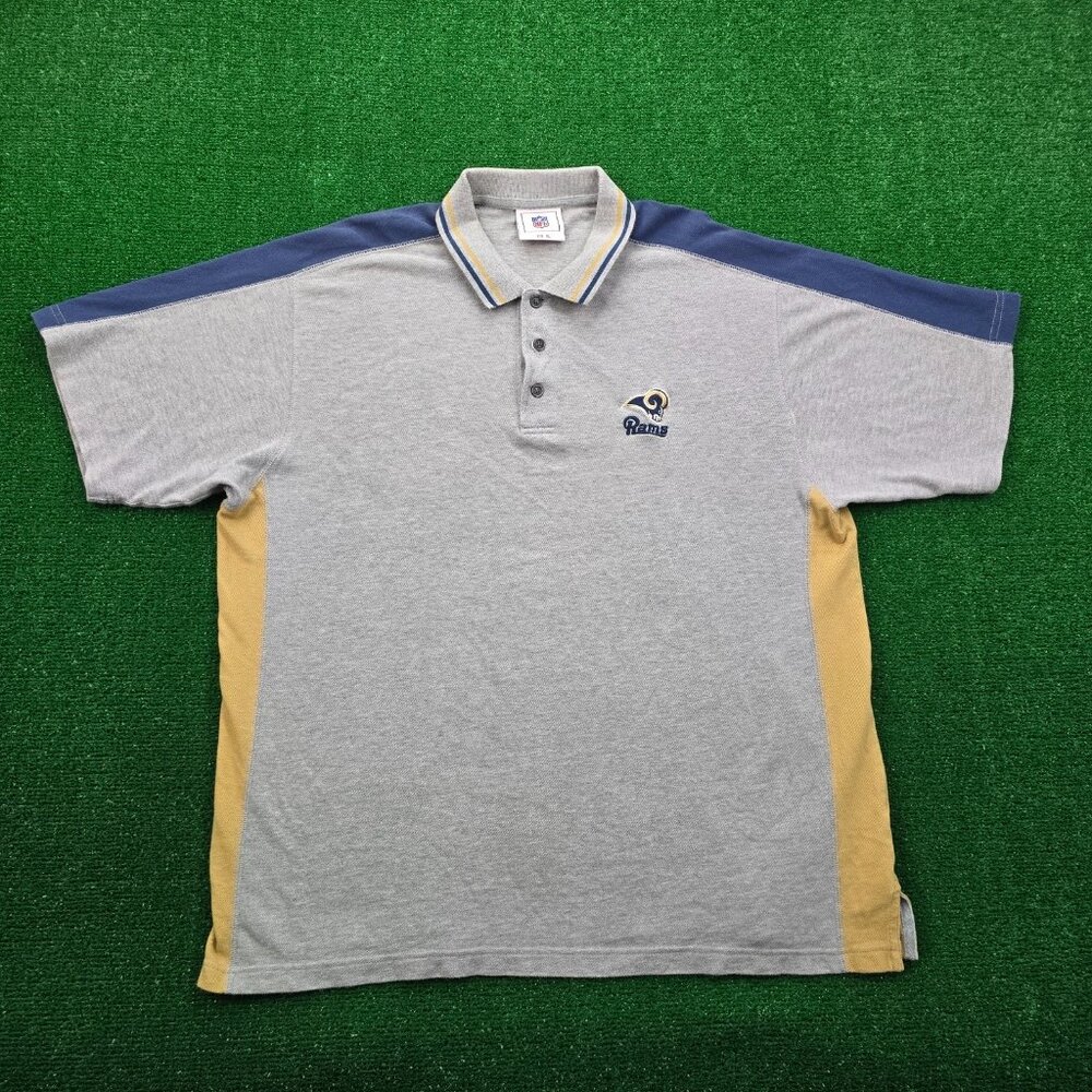 St Louis Rams Polo Shirt‎ Mens XL Gray Vintage NFL Football Los Angeles